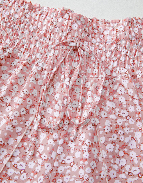 Load image into Gallery viewer, Pink Floral Shirred Side Slit Wide Leg Pants
