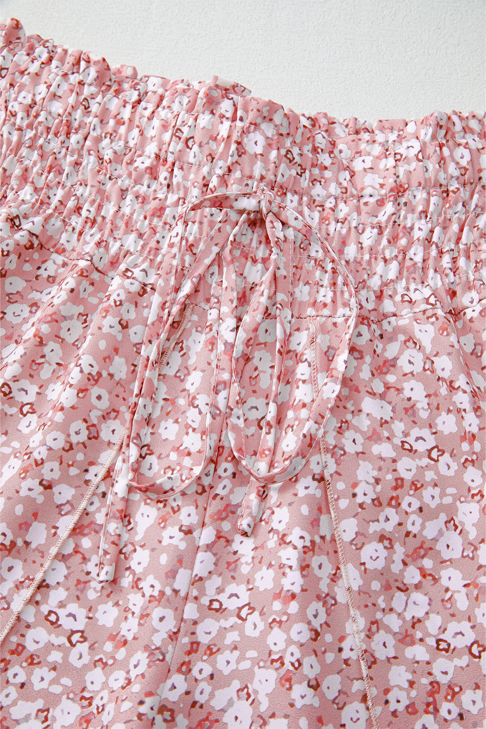 Pink Floral Shirred Side Slit Wide Leg Pants