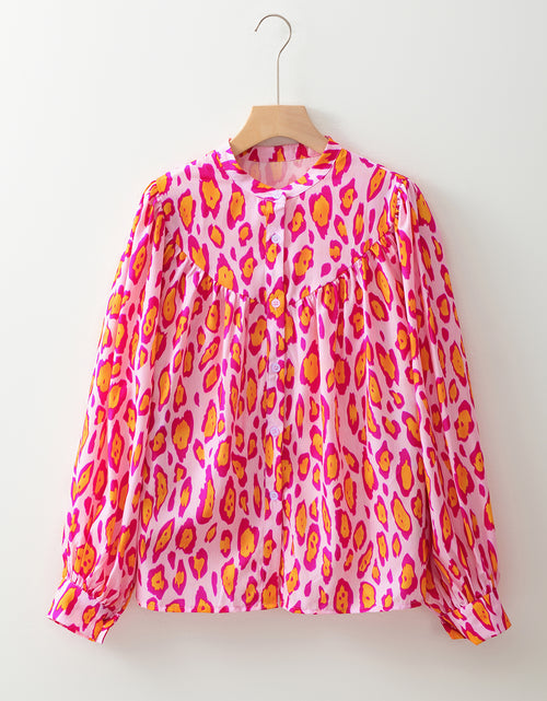 Load image into Gallery viewer, Rose Red Leopard Print Balloon Sleeve Loose Blouse
