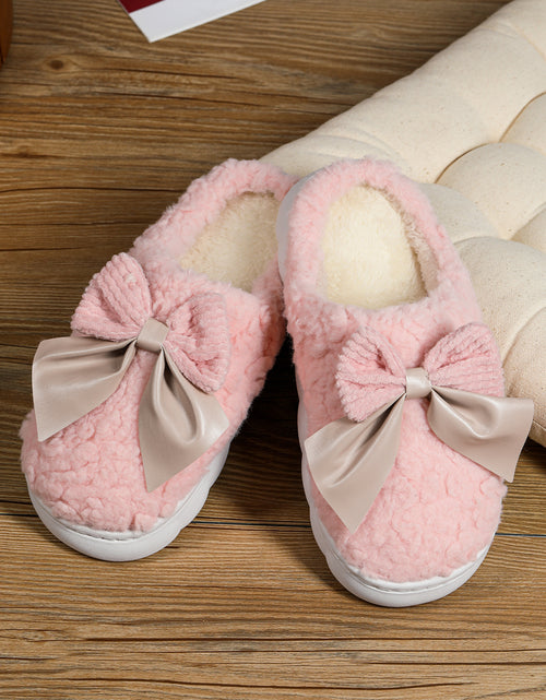 Bild in Galerie-Viewer laden, Pink Contrast Bowknot Applique Plush Winter Slippers
