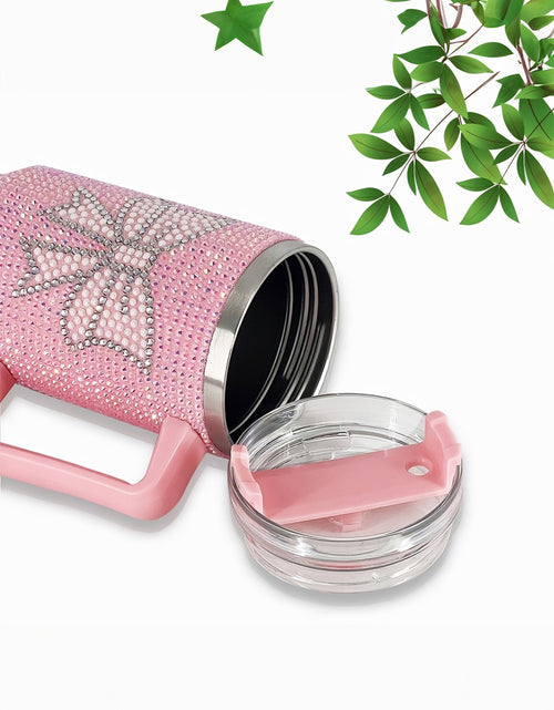 Load image into Gallery viewer, Pink Sweet Rhinestone Bow Tumbler Cup with Straw and Handle
