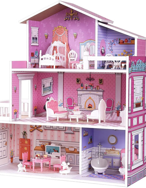 Cargar imagen en el visor de la galería, Victoria Wooden Dollhouse for Kids Furniture Preschool Dollhouse House Toy for Toddlers Girls
