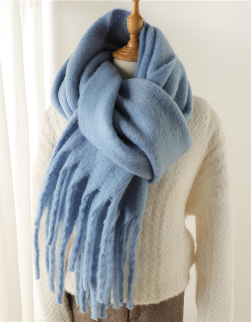Load image into Gallery viewer, Solid Color Versatile Winter Warm Extended Tassel Scarf
