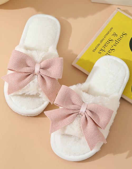Load image into Gallery viewer, White Cute Bowknot Home Fluffy Slippers

