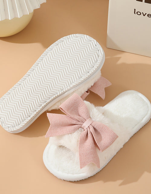 Load image into Gallery viewer, White Cute Bowknot Home Fluffy Slippers
