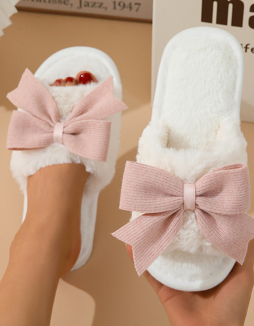 Load image into Gallery viewer, White Cute Bowknot Home Fluffy Slippers
