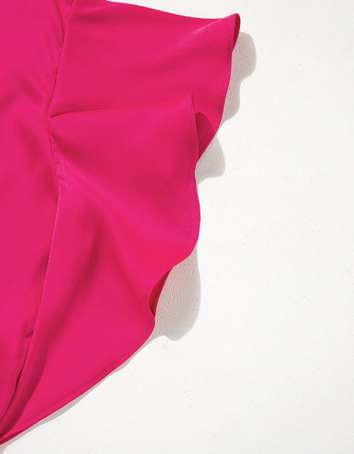 Bild in Galerie-Viewer laden, Strawberry Pink Asymmetric Shoulder Ruffle Sleeveless Blouse
