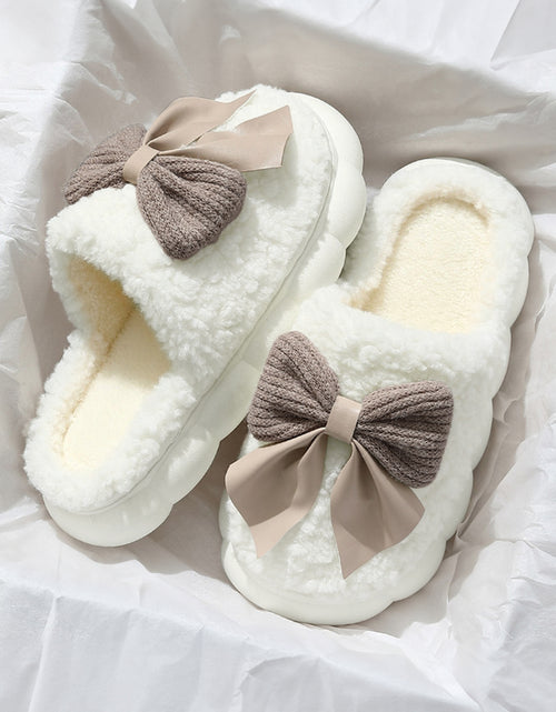 Bild in Galerie-Viewer laden, Pink Contrast Bowknot Applique Plush Winter Slippers
