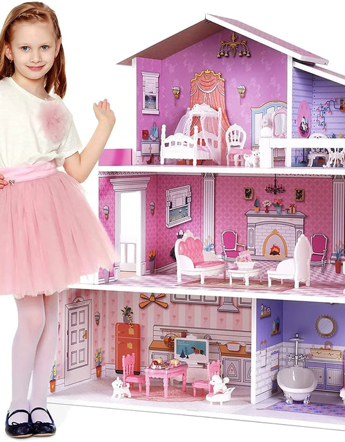 Cargar imagen en el visor de la galería, Victoria Wooden Dollhouse for Kids Furniture Preschool Dollhouse House Toy for Toddlers Girls
