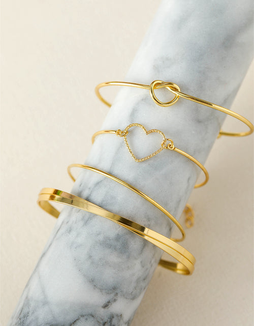 Bild in Galerie-Viewer laden, Gold Heart Geometric Knot Open Cuff Bracelet 4-piece Set
