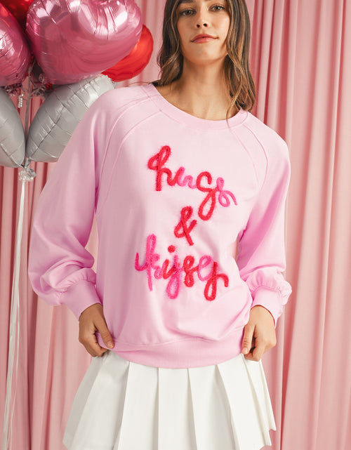 Bild in Galerie-Viewer laden, Pink Tinsel Hugs and Kisses Raglan Sleeve Sweatshirt
