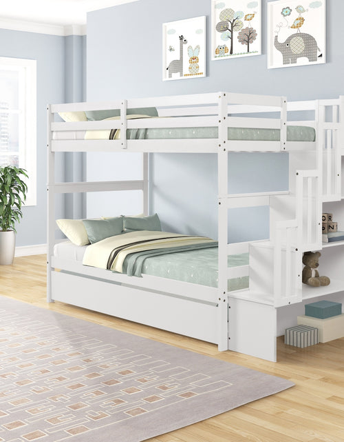 Load image into Gallery viewer, Twin Bunk Beds With Trundle &amp; Stairway Storage In White
