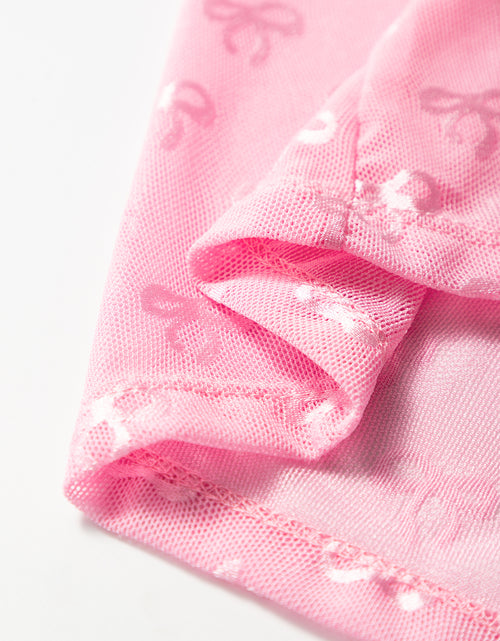 Load image into Gallery viewer, Pink Bow Pattern Long Sleeve Slim Fit Mesh Top
