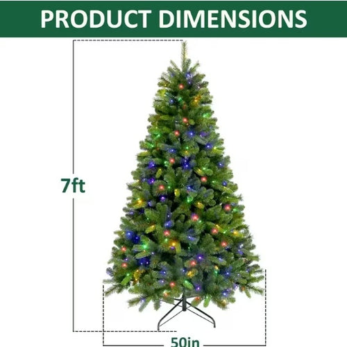 Bild in Galerie-Viewer laden, 7ft beleuchteter künstlicher Weihnachtsbaum, aufklappbarer Weihnachtsbaum mit 400 mehrfarbigen LED-Lichtern
