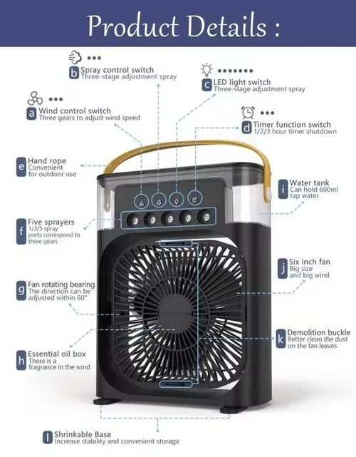 Bild in Galerie-Viewer laden, Water Mist Electric Fan Air Humidifier LED Night Light Suitable for Families Portable Air Conditioner Triple Cooler Cooling Home
