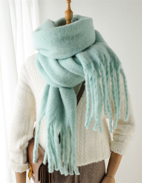 Load image into Gallery viewer, Solid Color Versatile Winter Warm Extended Tassel Scarf
