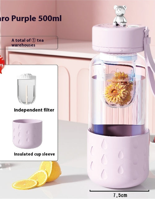 Cargar imagen en el visor de la galería, Taza de agua de vidrio magnética con separación de agua de té sellada sin fugas Taza de agua de té de vidrio Vaso con infusor Botella de agua con filtro de té
