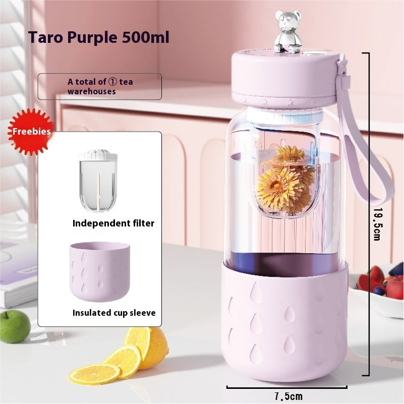 Taza de agua de vidrio magnética con separación de agua de té sellada sin fugas Taza de agua de té de vidrio Vaso con infusor Botella de agua con filtro de té