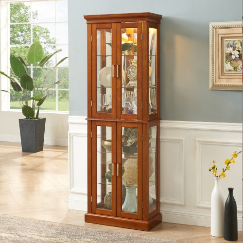 Bild in Galerie-Viewer laden, Curio Cabinet Lighted Curio Diapaly Cabinet With Adjustable Shelves And Mirrored Back Panel, Tempered Glass Doors
