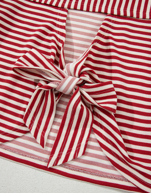 Load image into Gallery viewer, Red Striped Bowknot Backless T-Shirt
