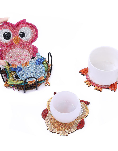 Load image into Gallery viewer, Diamond Painting Coaster Shape With Stand DIY Diamond Painted Art Craft Supplies Owl Pattern
