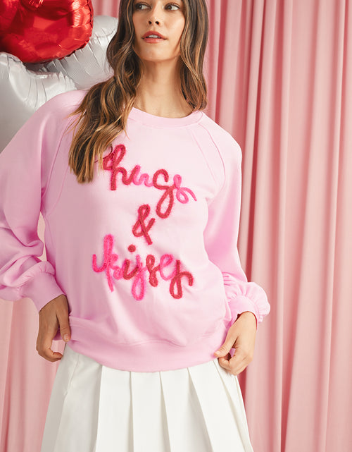 Bild in Galerie-Viewer laden, Pink Tinsel Hugs and Kisses Raglan Sleeve Sweatshirt
