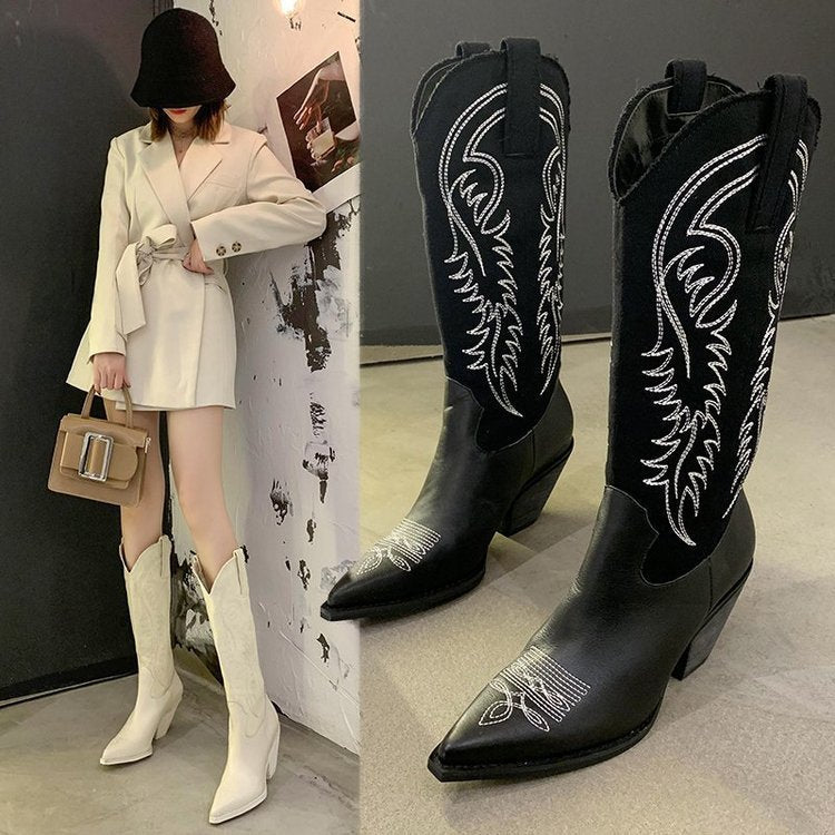 Net Red Embroidered Womens Western Cowboy Boots