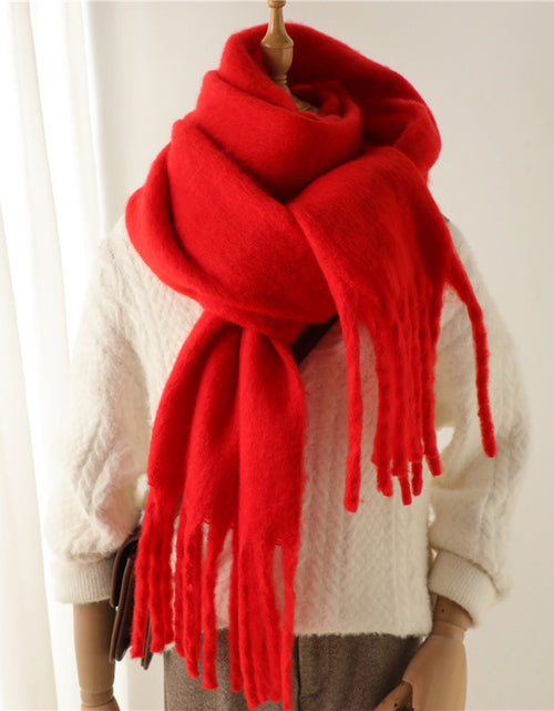 Load image into Gallery viewer, Solid Color Versatile Winter Warm Extended Tassel Scarf
