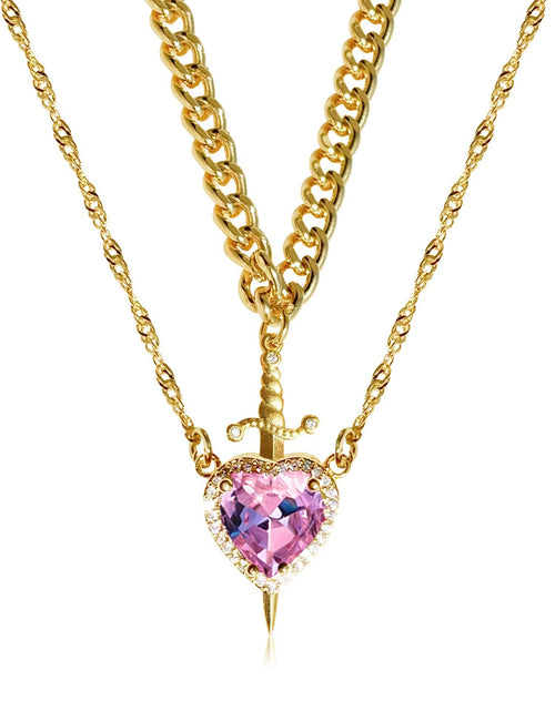 Load image into Gallery viewer, New Heart And Sword Necklace Set Gold Color Stainless Steel Crystal Couple Necklaces For Women Men Boyfriend Girlfriend Gifts
