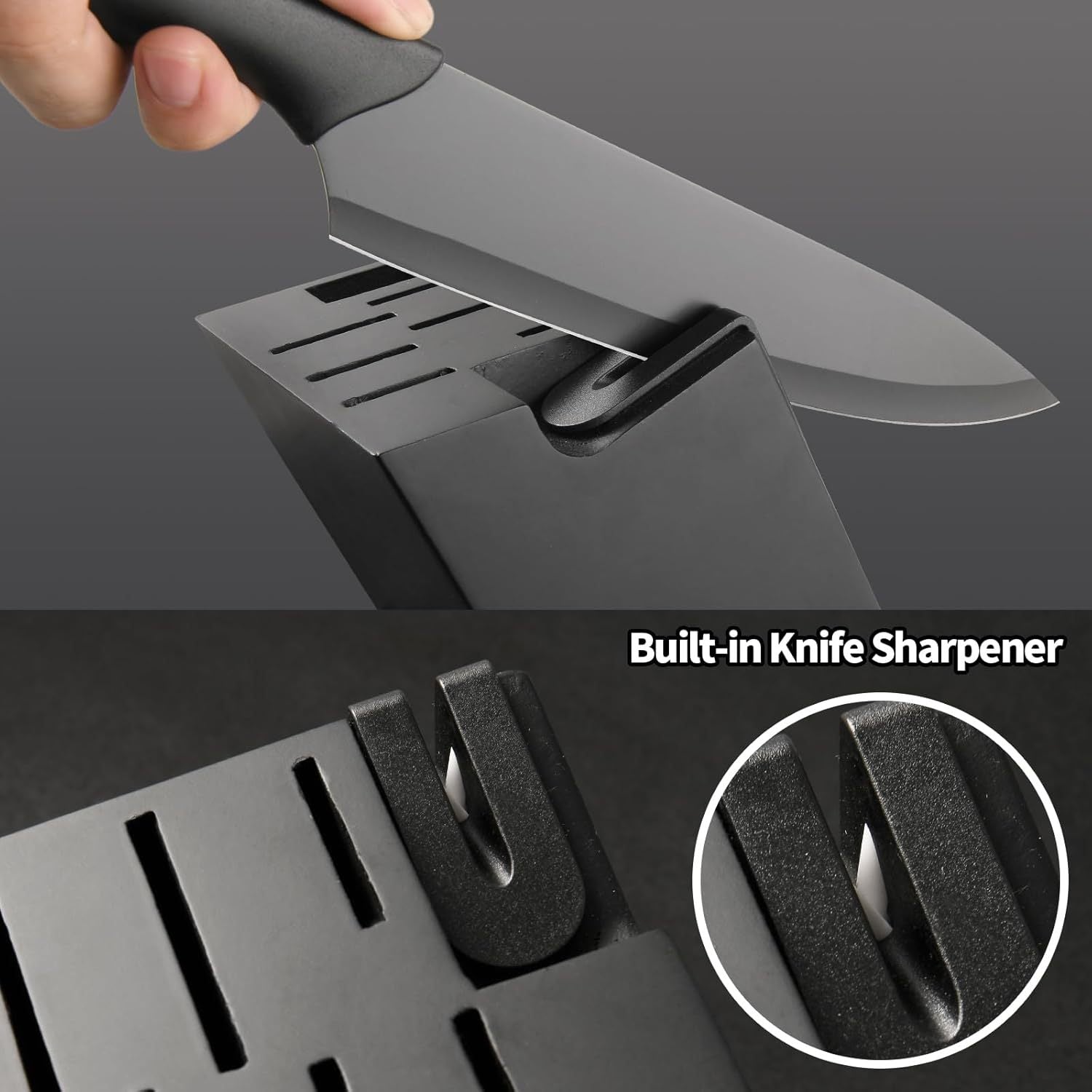 German High Quality Stainless Steel 16 Piece Kitchen Knife Set With Cutting Board Built-in Knife Sharpener Dishwasher Safe 6 Steak Knives Non-slip Handles