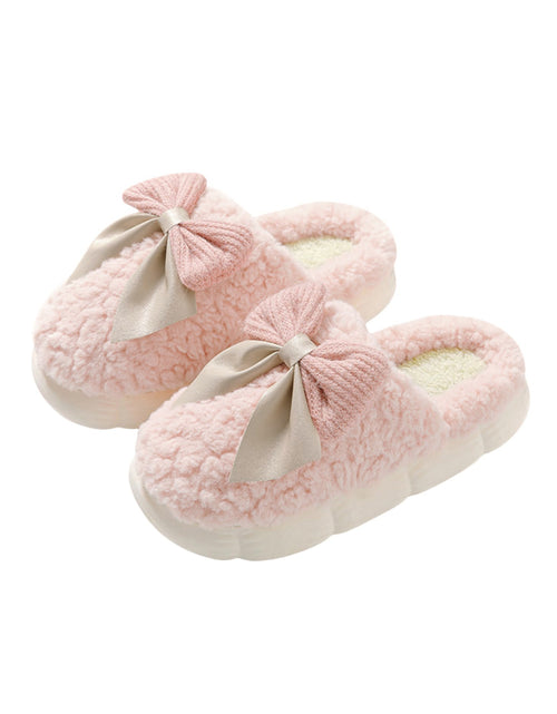 Bild in Galerie-Viewer laden, Pink Contrast Bowknot Applique Plush Winter Slippers
