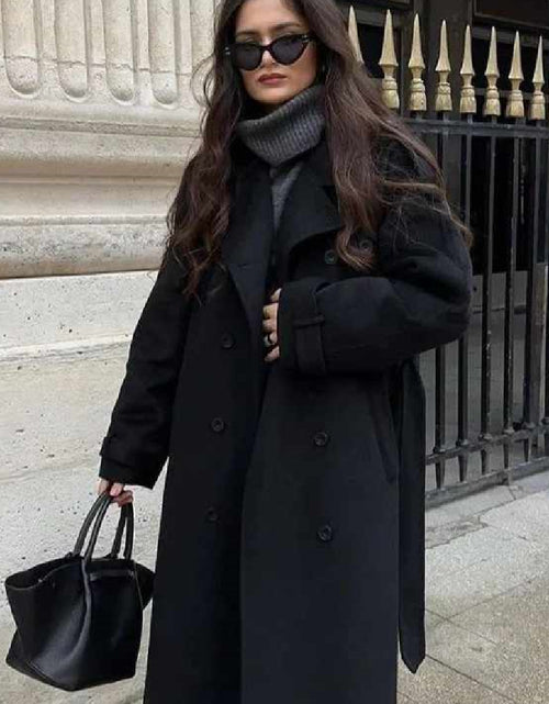 Cargar imagen en el visor de la galería, Abrigo grande de lana con cinturón de moda para mujer
