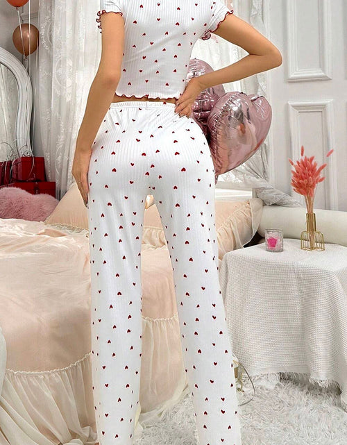 Load image into Gallery viewer, White Valentines Heart Pattern Tee and Pants Pajama Set
