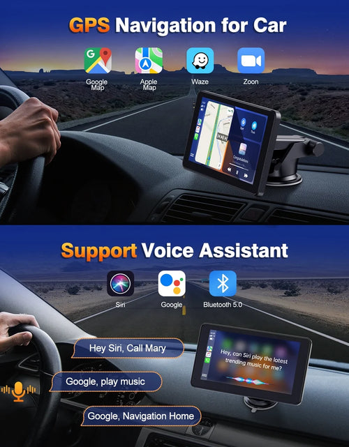 Cargar imagen en el visor de la galería, Toguard 6.86&quot; Portable Wireless Car Stereo Receiver Carplay &amp; Android Auto Screen with 2.5K Dash Cam, 1080P Backup Camera, GPS Navigation for Car Bluetooth, Airpay, AUX/FM, Googel, Siri, 64GB SD Card
