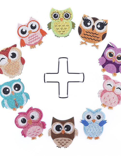 Load image into Gallery viewer, Diamond Painting Coaster Shape With Stand DIY Diamond Painted Art Craft Supplies Owl Pattern
