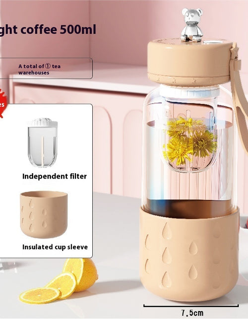 Cargar imagen en el visor de la galería, Taza de agua de vidrio magnética con separación de agua de té sellada sin fugas Taza de agua de té de vidrio Vaso con infusor Botella de agua con filtro de té

