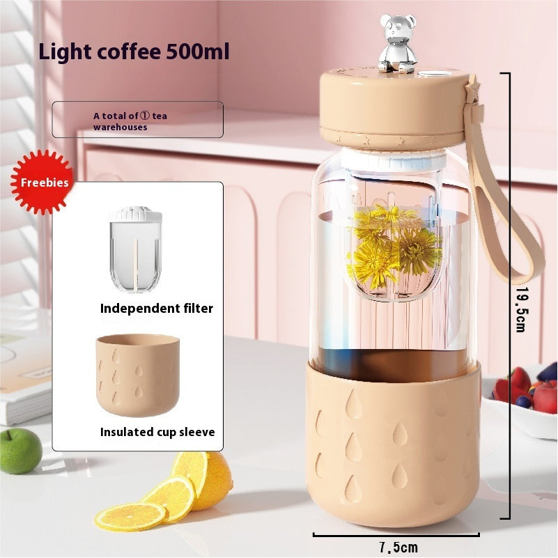 Taza de agua de vidrio magnética con separación de agua de té sellada sin fugas Taza de agua de té de vidrio Vaso con infusor Botella de agua con filtro de té