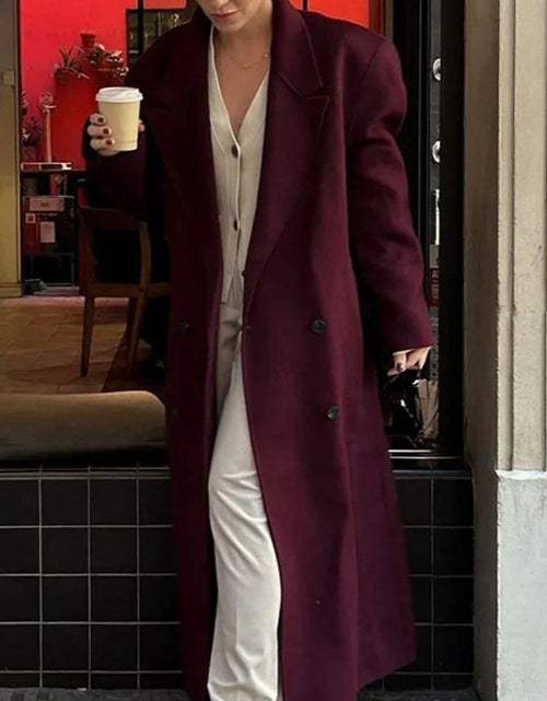 Cargar imagen en el visor de la galería, Abrigo grande de lana con cinturón de moda para mujer
