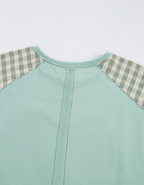 Load image into Gallery viewer, Beige Plaid Floral Patchwork Heart Long Sleeve Top
