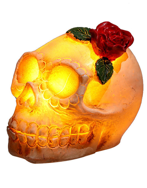 Load image into Gallery viewer, Skull Lamp Resin Ghost Skeleton Head LED Electronic Candle Light Haunted House Halloween Party Scene Props Lamp
