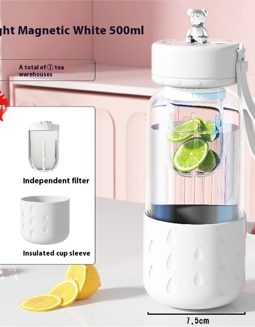 Cargar imagen en el visor de la galería, Taza de agua de vidrio magnética con separación de agua de té sellada sin fugas Taza de agua de té de vidrio Vaso con infusor Botella de agua con filtro de té
