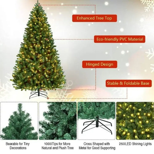 Load image into Gallery viewer, 6ft Premium Pre-Lit Christmas Tree With 250 Warm Lights, Green
