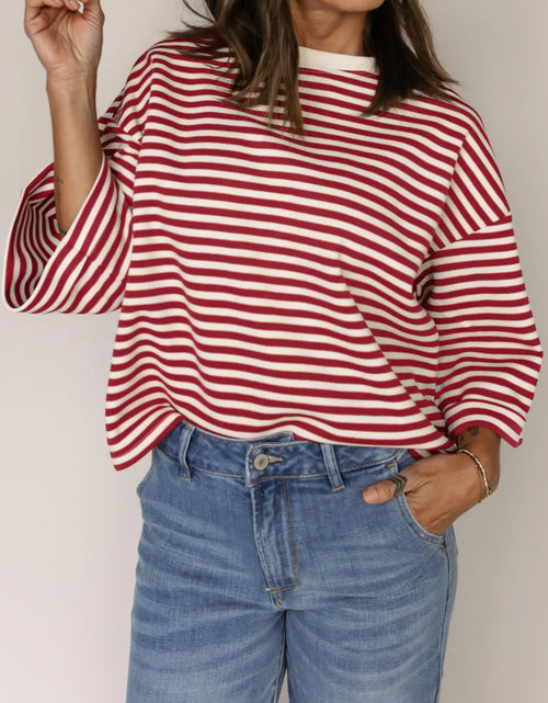 Load image into Gallery viewer, Red Striped Bowknot Backless T-Shirt
