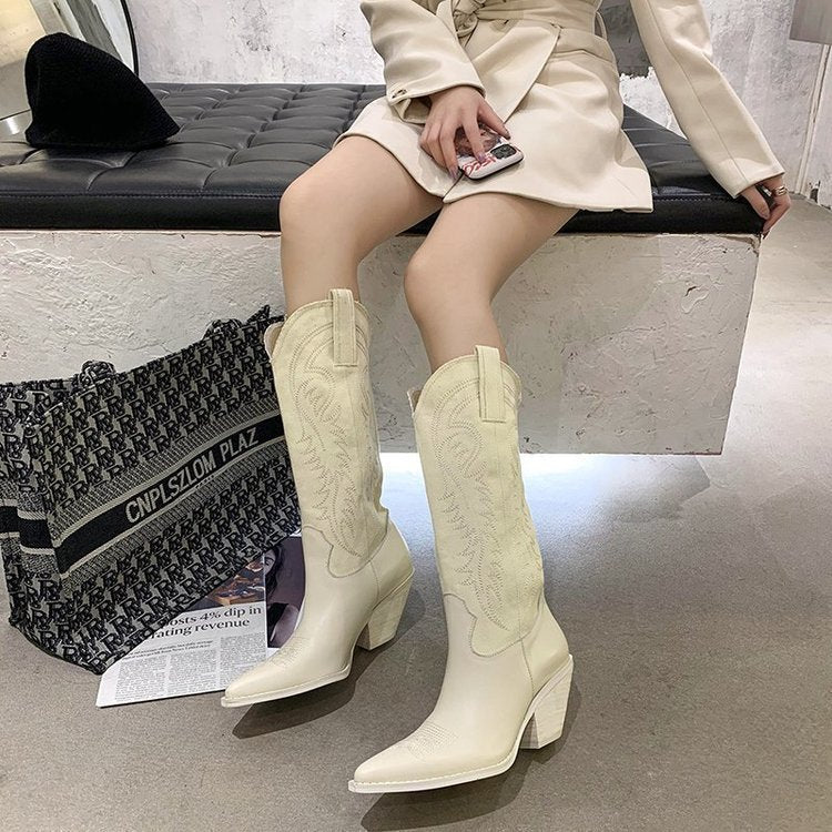 Net Red Embroidered Womens Western Cowboy Boots