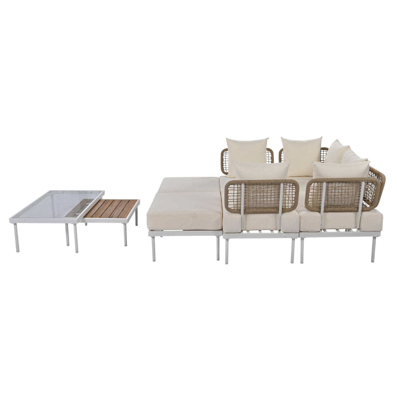 TREXM 8-Piece Patio Sectional Sofa Set With Tempered Glass Coffee Table And Wooden Coffee Table For