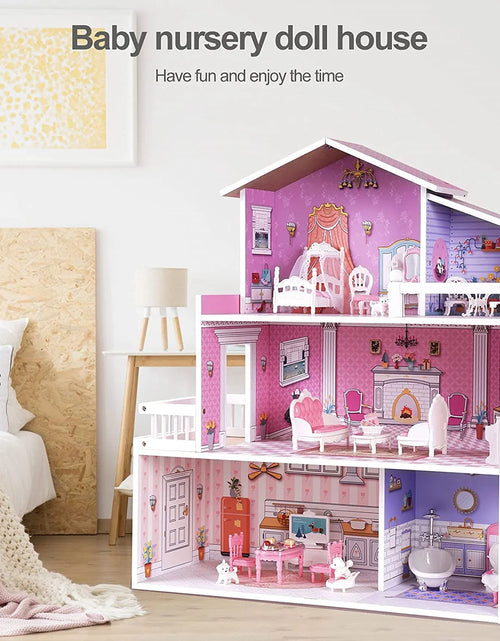 Cargar imagen en el visor de la galería, Victoria Wooden Dollhouse for Kids Furniture Preschool Dollhouse House Toy for Toddlers Girls
