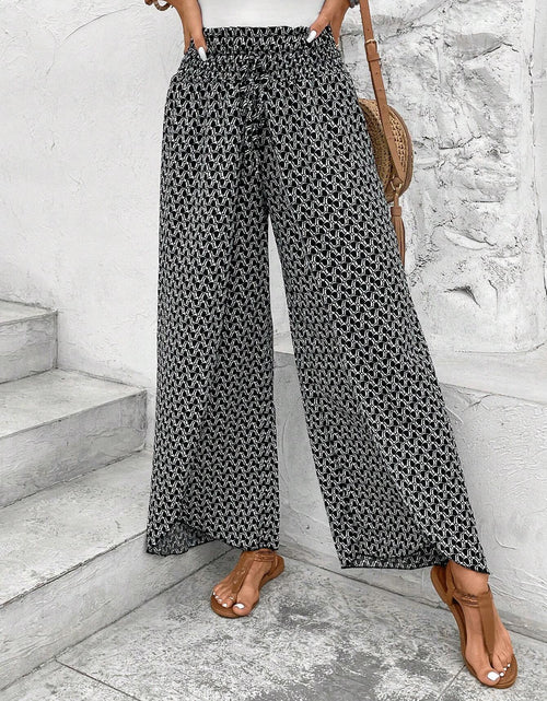 Load image into Gallery viewer, Pink Floral Shirred Side Slit Wide Leg Pants
