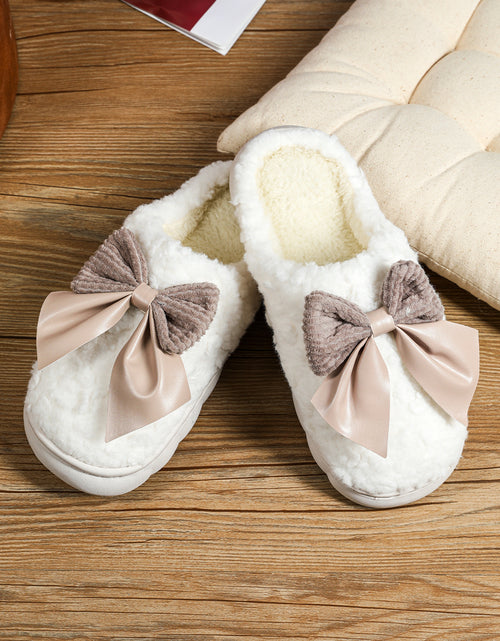 Bild in Galerie-Viewer laden, Pink Contrast Bowknot Applique Plush Winter Slippers
