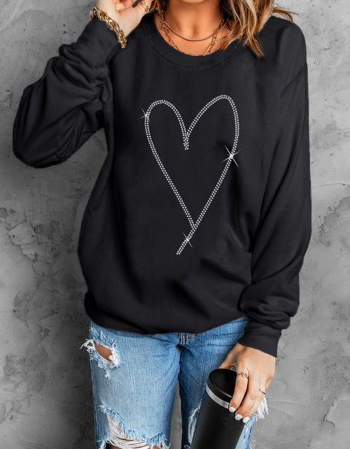 Bild in Galerie-Viewer laden, Black Rhinestone Heart Pattern Valentines Fashion Sweatshirt

