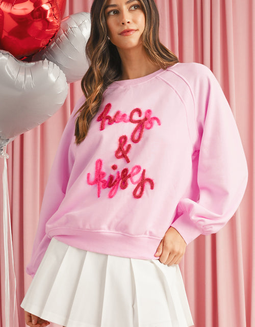 Bild in Galerie-Viewer laden, Pink Tinsel Hugs and Kisses Raglan Sleeve Sweatshirt
